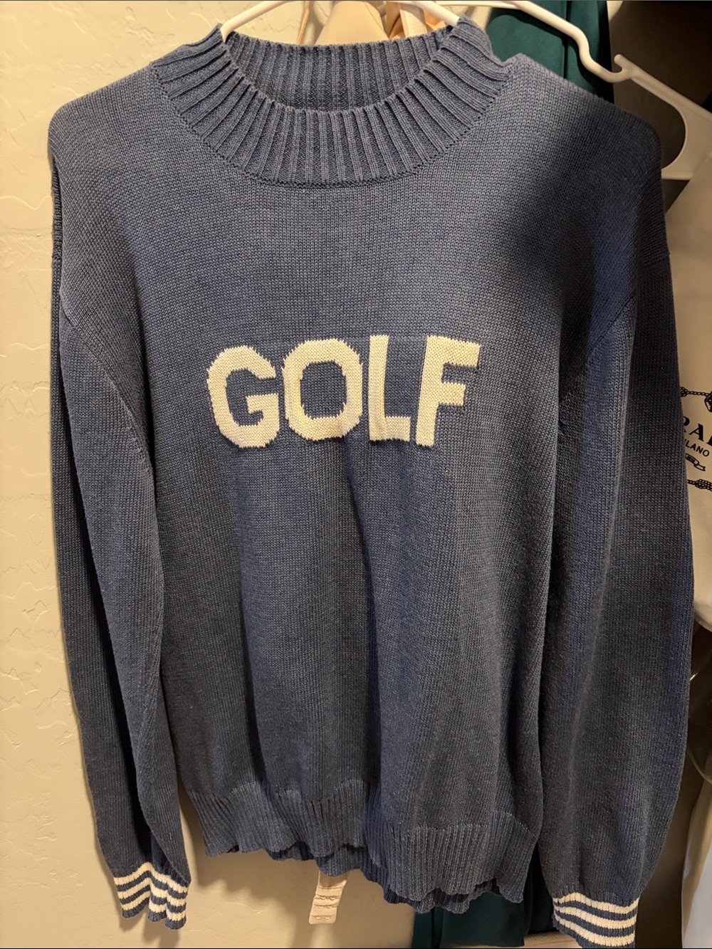 Women's Crewneck Sweater with 'GOLF' Logo in Dusty Blue - Casual Knit